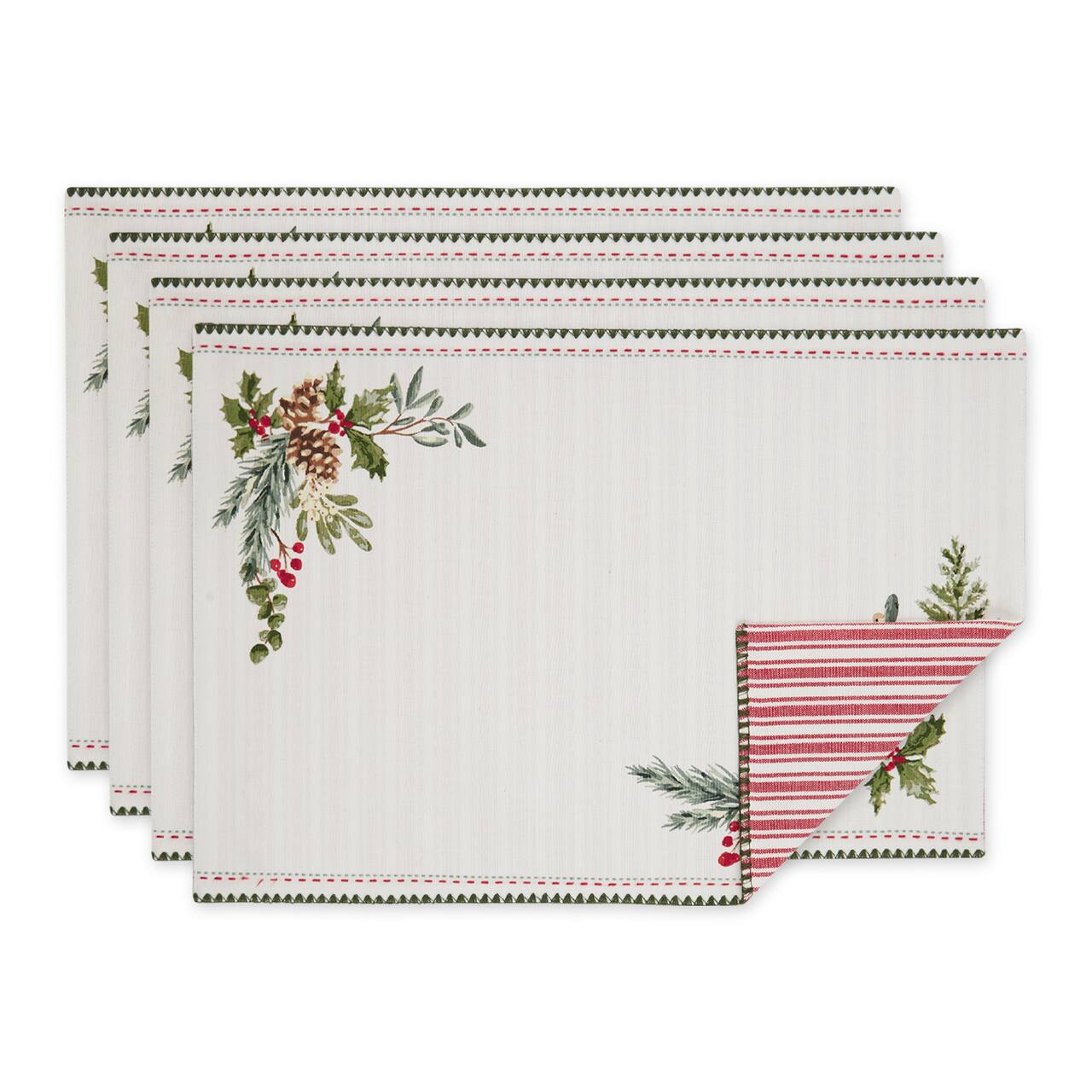 DII® Heritage Holiday Sprigs Reversible Embellished Placemats, 4ct.